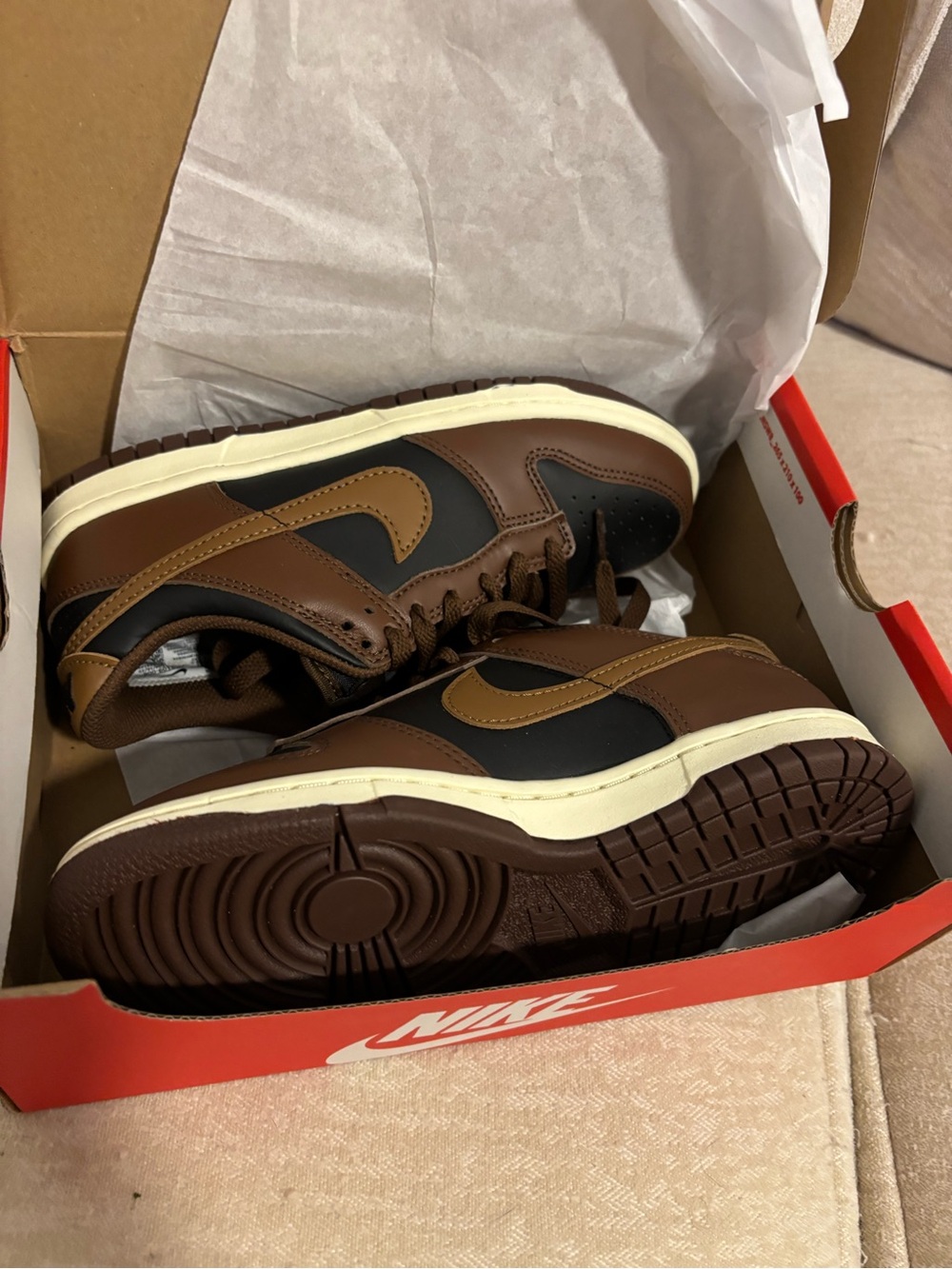 Nike Kids Brown and Black Low-Top Sneakers with Tan Swoosh